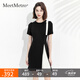 MeetMetro瑪依爾不規(guī)則撞色連衣裙女2025夏裝設(shè)計感蝴蝶結(jié)百褶裙氣質(zhì)a字裙 黑色 M