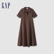 GAP女裝春秋洋氣翻領刺繡logo短袖針織連衣裙簡約長裙680487