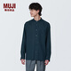 無印良品（MUJI）男式 麻 立領(lǐng)長袖襯衫 男士襯衣 漢麻 男裝 上衣  AC9AAA4S 藏青色 L (175/100A)