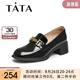 他她（TATA）英倫風(fēng)樂福鞋女一腳蹬粗跟小皮鞋單鞋秋新款WCNA3CA3 黑色（金屬飾扣） 36