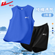 回力童裝兒童夏季純棉寬松背心男孩薄款透氣短褲男童夏裝休閑套裝時(shí)髦 寶藍/白-黑/白 170