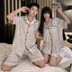 莫代爾情侶睡衣女夏25新品高級感條紋萌狗涼感冰絲短袖套裝男士家居服