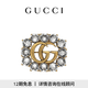 GUCCI古馳飾仿水晶金屬雙G胸針[七夕禮物] 復(fù)古金色 均碼