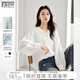 對白法式皺感系帶V領(lǐng)長(cháng)袖白襯衫女2025秋新款別致輕薄泡泡袖上衣 本白色 S