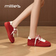 妙麗（Millies）品牌板鞋女中國紅潮流鞋子2025新款輕奢運(yùn)動(dòng)休閑女鞋學(xué)院風(fēng)小白鞋 紅色 36 (230mm)  標(biāo)準(zhǔn)碼