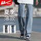 回力牛仔褲男士夏季薄款復(fù)古直筒系帶休閑褲子男寬松闊腿長褲深藍4XL