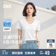 森馬（Semir）短袖t恤女涼感抗菌正肩修身2025夏顯瘦V領(lǐng)白色打底衫109325100002