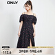 ONLY甜美時尚泡泡袖開叉中長款連衣裙女|123107056 H1G 復古黑色碎花 XS 155/76A