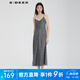S.DEER【新】圣迪奧女裝復古休閑肌理網(wǎng)紗吊帶連衣裙S232Z12B2 中灰/77 S 160