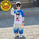 G.DUCKKIDS哪吒兒童服裝男童夏裝短袖套裝2025新款洋氣痞帥中小童薄款兩件套 藍(lán)印 140 cm 【建議身高135cm左右】