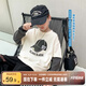 左西男童長袖T恤2025秋季兒童條紋假兩件印花上衣打底衫潮 米白 160