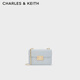 CHARLES&KEITH拼接菱格鏈條單肩斜挎小方包包女包生日禮物CK2-80701360 Sea Salt Blue海鹽藍 S