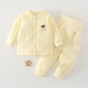 七采雛菊【可開(kāi)襠】秋冬嬰兒棉襖套裝夾棉加厚新生兒棉衣開(kāi)衫寶寶睡衣套 X10023【套裝】黃色星月加棉 90 （20-25斤合適）