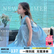 圖圖小象女童連衣裙純棉公主裙親子海邊度假裙 藍色100%棉 140身高約140cm
