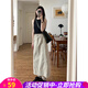 歐貝汐工裝半身裙女2025夏秋季美式復(fù)古裙子大碼高腰開叉中長款a字長裙 灰白色 M 【建議90-100斤】
