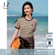 玖姿·安娜蔻【海鹽之夏】miu風(fēng)拼色條紋針織短袖T恤女2025夏季新款 條咖啡 M