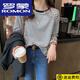 羅蒙（ROMON）23年新款條紋t恤女長(cháng)袖春季純棉上衣韓版寬松打底衫春秋百搭體恤 黑白條紋 L (建議105-120斤)