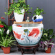 沐欽景德鎮手繪陶瓷魚(yú)缸大缸水缸陽(yáng)臺睡蓮荷花缸室外庭院古法養金魚(yú)缸 圓口紅運蓮年單缸+白花瓶藍葫蘆 50x50x32cm