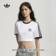 adidas三條紋修身純棉運動上衣圓領短袖T恤男女夏阿迪達斯三葉草   白   S