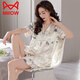 貓人（MiiOW）冰絲睡衣女夏季夏款夏天薄款短袖短褲仿真絲家居服可外穿套 8821 M 【建議80-100斤】