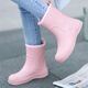 韓琳奴低筒雨鞋女款時(shí)尚外穿成人加絨保暖雨靴水鞋新款耐磨防水防滑膠鞋 【包邊單鞋款】桃粉色 37
