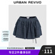 UR2025春季新款女復(fù)古花邊蝴蝶結(jié)裝飾短款牛仔半裙UYU850075 靛藍(lán) (偏短有內(nèi)襯) M