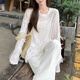 妙奕嘉防曬罩衫白色長袖t恤女士夏季2025新款寬松t恤衫上衣空調(diào)打底衫 多巴胺印花罩衫薄款T恤 L 【建議100-115斤】