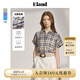 ELAND【亞麻】衣戀襯衫女格紋連肩袖卷邊短袖上衣25夏季新款淡人 藍(lán)色(50)Blue-A款EEYCF24M01 M /165