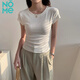 NOME圓領(lǐng)正肩短款短袖t恤女夏季2025新款小飛袖收腰褶皺上衣 白色 M