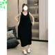 CS.LION大碼女裝氣質(zhì)吊帶連衣裙女夏季2025新款顯瘦寬松內(nèi)搭中長款背心裙 黑色  XL 建議120-140斤