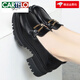 卡帝樂(lè )鱷魚(yú)（CARTELO）真軟皮單鞋女2024夏新款英倫風(fēng)樂(lè )福鞋女中跟粗跟厚底百搭小皮鞋 黑色【升級版】 36