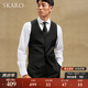 SKARO【澳洲質(zhì)感純羊毛】馬甲男商務(wù)修身西服背心黑色V領(lǐng)馬夾 黑色SKW021 L