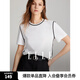 ELLE白色線條感正肩圓領短袖T恤女2024夏新款獨特別致寬松小上衣 白色 M