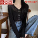SNYDER WEAR新款針織開衫秋季女薄款吊帶外搭高端氣質(zhì)女裝百搭休閑罩衫外套女 黑色 薄款 S 建議75-90斤