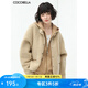 COCOBELLA重工PU鑲邊時尚休閑棒球服夾克女毛絨短款外套SC28 淺卡其 XL