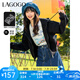 lagogo黑色短款刺繡時(shí)尚衛(wèi)衣女拉谷谷春季新款彈力休閑撞色短外套 黑色(W1) S