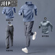 JEEP SPIRIT吉普運動套裝男士薄款春秋季跑步衣服外套戶外晨跑服健身長褲夏季 牛仔藍(lán)三件套【有后腰袋 薄款】  XL【140-160斤】