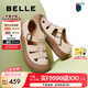 百麗（Belle）時(shí)尚編織風(fēng)羅馬涼鞋2025夏新商場(chǎng)同款透氣休閑鞋D6T1DBK5 米色 37 (235mm)