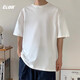 CLOR純色重磅短袖T恤男士夏季休閑上衣女薄款寬松打底衫CT01白色L