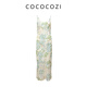 COCOCOZI藍(lán)綠花桑蠶絲扭繩吊帶連衣裙242CO080L 藍(lán)綠花 M