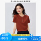佐丹奴短袖T恤女彈力坑條亨利衫心形紐扣復(fù)古亨利領(lǐng)上衣05325467