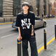 魯雅爾 美式高街涂鴉字母短袖t恤男夏季潮牌嘻哈hiphop半截袖痞帥上衣服 黑色 XL 【建議120-140斤】