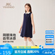 英氏（YEEHOO）女童連衣裙兒童背心裙中大童裝裙子polo翻領(lǐng)A字裙夏 深藍(lán)  130 