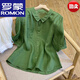 羅蒙高端亞麻半袖襯衫女裝夏季純色時(shí)尚休閑襯衣寬松顯瘦輕薄棉麻上衣 高檔品牌綠色+女裝十大品牌 M 建議80-100斤