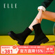ELLE短靴女靴厚底絨面復古彈力靴子女新款小個(gè)子美拉德風(fēng)靴 黑色 加絨 跟高5cm 36 標準碼