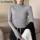 拉夏貝爾半高領(lǐng)內搭秋冬修身褶皺短款辣妹螺紋打底衫長(cháng)袖t恤上衣 深灰 L