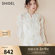 SNIDEL秋冬荷葉邊露肩收腰系帶長袖印花連衣裙SWFO245053 黃色 M （1）