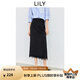 LILY2025夏新款女裝浪漫設計感蕾絲花邊氣質(zhì)通勤復古直筒裙半身裙 510黑 S