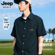 JEEP SPIRIT吉普牛津紡襯衫男夏季時(shí)尚印花短袖男士休閑百搭襯衣男 黑色 XL