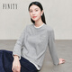 菲妮迪（FINITY）T恤2025年秋季新款簡(jiǎn)約氣質(zhì)百搭撞色拼接刺繡上衣女 灰色 2XL